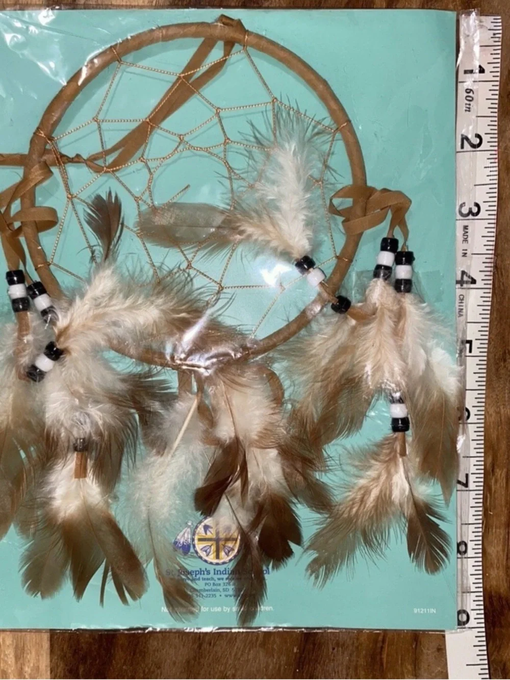 Brand new Handmade Dreamcatcher with Brown Feathers in Original pkg 9 inches